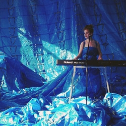 Ida-Marie Corell's Ikea bag installation/dress is one of many plastic bag works in the exhibit 'Oh, Plastiksack!' at the Gewerbemuseum thru June 21. Other artists include Luzinterruptus, Nils Völker, and Simon Monk.