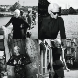Fashion photography meets history in the "Istanbul" editorial by Mert Alas and Marcus Piggott with model Lara Stone. Shot in Istanbul, Turkey in stylish black & white.