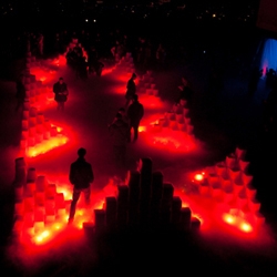Judy Chicago re-staged her 1968 performance installation 'Disappearing Environments' at the kick-off party for Art Los Angeles Contemporary 2012. 37 tons of dry ice were used, along with flares for dramatic effect and to assist melting.
