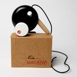 New Zealand engineer Shayne Irving developed this wooden kiwi toy in his after hours. It's made from untreated locally grown wood & non-toxic child safe paints. The wheels are offset so it wobbles along like a real kiwi. 
