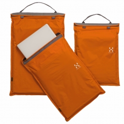 The bright orange Laptop Drybag from scandinavian outdoor specialist Haglofs is 100 percent waterproof and part of the Watatait series.