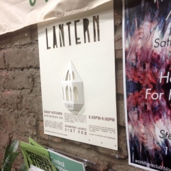 Laser cut 3D poster by himHallows to advertise a group exhibition based around paper lanterns.