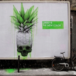 Parisian artist Ludo's latest ad subversion: a take on Benetton's classic line.