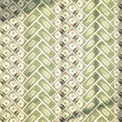 Money Talks is a herringbone patterned wallpaper made using one dollar bills. At just under $10 per square foot, the cost (excluding installation) is less than many conventional wallpapers. And the look, well, money talks. 