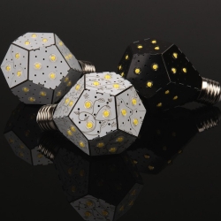 Nanoleaf design has pentagon-shaped 'leaves' with apertures to focus the light emitted by LED lights within. 360-degree illumination and using just a fraction of the energy used by a normal incandescent bulb.
