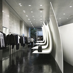 The new Neil Barrett store designed by Zaha Hadid has opened in Tokyo's Minami Aoyama district.
