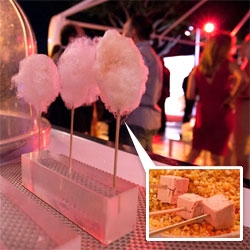 Cotton Candy Foie Gras Lollipops and Absolut Wild Tea Cocktails at the Bazaar at the SLS Hotel. A delicious making of the treats!