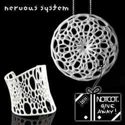NOTCOT Holiday Giveaway #15: Nervous System gives away two of their lovely 3D printed jewelry pieces: Cellular Pendant and Subdivision Cuff 