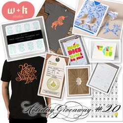 NOTCOT Holiday Giveaway #20: W+K Studio Goodness! Chance to win 2013 Coaster Calendar, Chop Slice Drizzle Tea Towel, One Bright Idea Poster, Stay Sharp Tee, Keep It Simple Tee, gift tags, ornaments, cards and more!