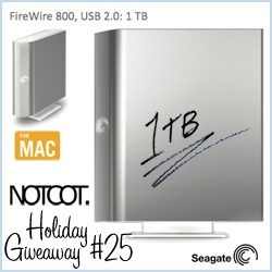 NOTCOT Holiday Giveaway #25: The fourth giveway from our sponsor, Seagate! Here is the FreeAgent Desk for Mac (yes, that means FireWire 800!!!) in a massive 1 terabyte of space!