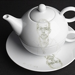 Prototypes of  Sandra Parra's drawings on Porcelain.