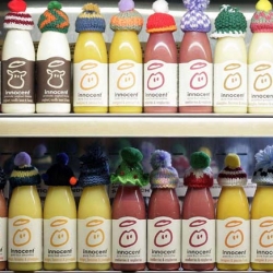 the UK's Innocent juices have tapped the craftster.knitting community and they come with hand made hats this holiday season