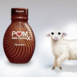 Pom goes iced coffee with some craaaaaazy sheep on their site