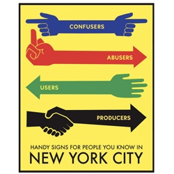 New limited edition signed and numbered giclée print from Steve Powers aka ESPO entitled "Handy Signs," that neatly classifies New Yorkers into 4 categories.
