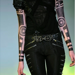 In the Rodarte S/S 2010 Collection runway show, the models wore body art applied by a Sharpie permanent marker, as well as couture.