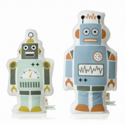 Meet the Robots, Mr Small and Mr Large pillows made from 100% organic cotton.