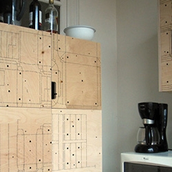 Rotor in Brussels did this great kitchen using industrial leftovers from a company specialized in die-cutting cardboard for the packaging of luxury-goods!
