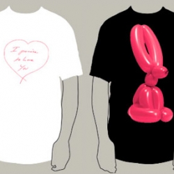 Damien Hirst organized the RED auction for the global fund on Valentines Day this year. Now he released on his website t-shirts featuring artworks that were sold in the auction. Loving the Koons t-shirt!
