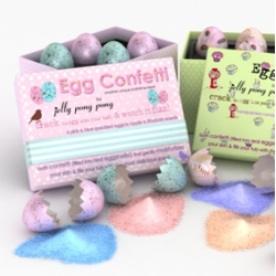 Jelly Pong Pong has Egg Confetti ~ where bath confetti is poured into REAL egg shells ~ cool concept ~ not totally sold on their color/font choices...