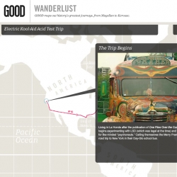 Having fun exploring Wanderlust ~ the interactive map of famous journeys/exploration across history... from marco polo to the Electric Kool-Aid Acid Test Trip