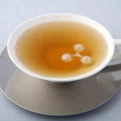 Erez Bar-am of Shenkar College of Engineering & Design created Tea = time + Sugar = time. Sugar = time are sugar bubbles which are designed to float and dissolve slowly, creating little bubbles on the surface of your tea.