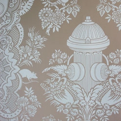 Another great twist on traditional looking toile or damask wallpaper is Dan Funderburgh's City park with it's parking meters and fire hydrant design. For flavor Paper. Available in 4 combinations.