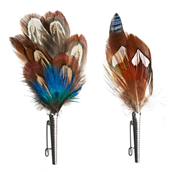 Gamsbarts (traditional feather pins from Bavaria) - "traditionally worn on the hat of hunters in the Alpine region of Europe. In theory, the size of the gamsbart reflects the size of the manliness." by Franz Blumtritt and Sons est. 1923