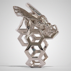 Western Honey Bee Ring (Apis mellifera) - Polygonal Encyclopedia designs silver, bronze or brass accessories for burgeoning biologists, beekeepers, environmentalists, or any bee devotee.