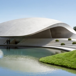 Autostadt, a theme park in Wolfsburg, Germany, with the new Porsche Pavilion, designed by HENN Architekten.