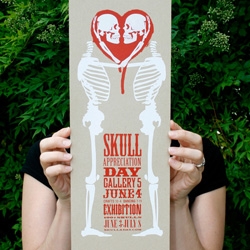 Celebrate the upcoming first annual international Skull Appreciation Day with this limited edition silkscreen poster designed by Noah Scalin of Skull-A-Day.