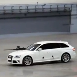 Two brand new 2013 RS 4 Avants with bonnet mounted paintball guns take over a military aircraft hangar and go head to head in the ultimate paintball duel.