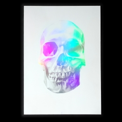 'Skull 03' is the latest print release from London based artist Von. Due to the holographic stock used the print changes colour depending on the light and position from which you look at it — from beautifully subtle tones to a trippy rainbow explosion!