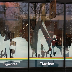 Tigertree always pays attention to their windows, but this live animated Holiday window is over the top.  Based on artwork by Jon Klassen, a simple motor keeps the characters moving.