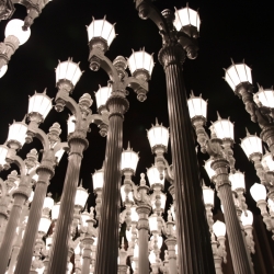 Installation by Chris Burden for the LACMA on Wilshire Blvd. in...LA.  The effect of the 202 restored cast-iron street-lamps is magical.