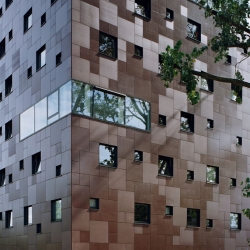 GROUP A recently has completed the ‘Student Housing Tower Blok 1, the facade is covered in paneling with a slightly differing finish, creating a subtle pattern that fit in the natural context.