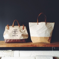 Handcrafted bags from reclaimed sailcloth and leather horse tack, by Susan Hoff in her San Francisco studio.