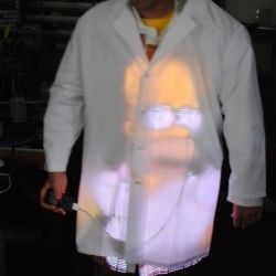 Inventor David Forbes is the proud owner of the world’s first video coat, a gadget/clothing item that allows him to display videos right on his body. 