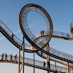 A walkable rollercoaster sculpture in Duisburg, Germany designed by Heike Mutter and Ulrich Genth.