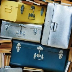 These zinc and iron storage trunks from Toast make tiny closets seem a little more bearable. 