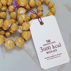 The Chocolate Eater 3600 kcal Necklace ~ there are also matching pins and earrings... an edible jewelry collection Jeannette Jansen