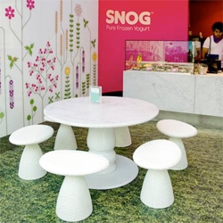 Cute interiors (that look like exteriors) for Snog, a new frozen Yogurt joint in South Kensington, London