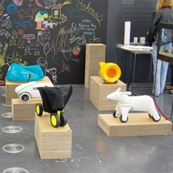 Designboom has some really fun pics of " prague designblok 08: studio of product design at AAAD in prague" ~ i love these kids toys!


a mobile toy by tomaš varga takes on the form of a goat-like creature
image © designboom

the students of the product design studio at AAAD in prague had several exhibitions, including a collection of
plastic toy cars for young children aged 1 - 4 years old. the tiny vehicles ranged from more aerodynamic shapes
to ones that took on more the form of an animal. mini ramps provided in an open area where children were given
the opportunity to test out their piloting skills on a couple of the prototypes.


this aerodynamic toy vehicle was designed by karel matējka
image © designboom


somewhat of a modern day version of the classic rocking horse by michaela tomišková
image © designboom


toy designed by pesr polák
image © designboom


installation view of all the toys designed by AAAD product design students
image © designboom

more
AAAD / VSUP: http://www.vsup.cz
prague designblok: http://www.designblok.cz

andrea db 10.14.08




add a comment
- to start a new line press enter

- to create a link, eg: if you wish to create a link to designboom.com
you must enter the text in this way:
[url=http://www.designboom.com] designboom [/url]
name/signature
