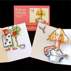 From the awesome Robert Abuda Pop-Up Alice and Wonderland book ~ these Pop-Up Cards are in 12 packs ~ 6 of Alice growing tall from the mushroom and 6 of the roses being painted... 50% off!