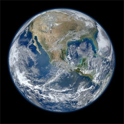 A 'Blue Marble' image of the Earth taken from the VIIRS instrument aboard NASA's most recently launched Earth-observing satellite - Suomi NPP.