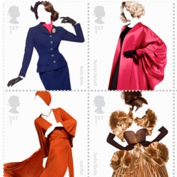 Johnson Banks' Great British Fashion stamps, celebrating 60 years of British fashion. Beautiful work created using photographs by Sølve Sundsbø of the outfits on live models.