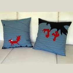 Brokesky has some really great pillows in pairs ~ love this Crow pair in particular.