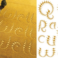 Crop Circle typography... johnson bank has turned turn crop circles into type for quaker oats. as a starting point the agency used an aerial picture they found of an e made from a spiral of mandlebrot-like circles.