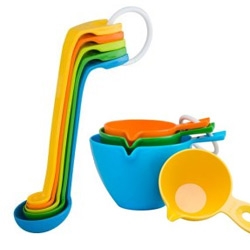 Zak Designs ~ brightly colored melamine (feels like children's toys for the kitchen) ~  measuring spoons to fit in those hard to scoop containers...