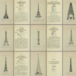 Architectural drawings from Descriptive illustrated catalogue of the sixty-eight competitive designs for the great tower for London compiled and edited by Fred. C. Lynde (1890).