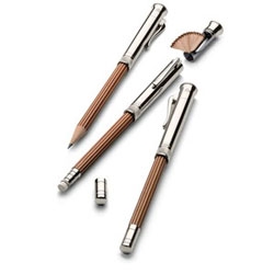 The Graf von Faber-Castell Perfect Pencil is made from Californian cedar with a silver, platinum, or Sterling Silver-plated extender that also serves as a sharpener and a cap.
